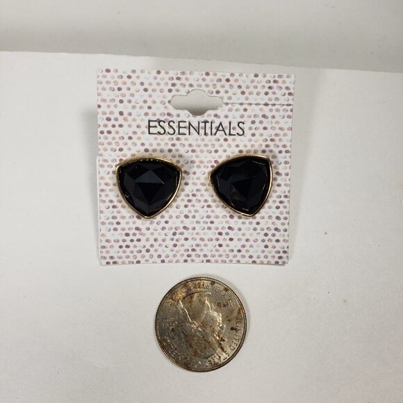 Black Faceted Triangle Stud Earrings – Gold Triangle Trim – Geometric Jewelry - Picture 8 of 9